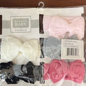 Hudson Baby 5 Pack Headbands 0-24M Cotton Bows Pink Cream Black NWT